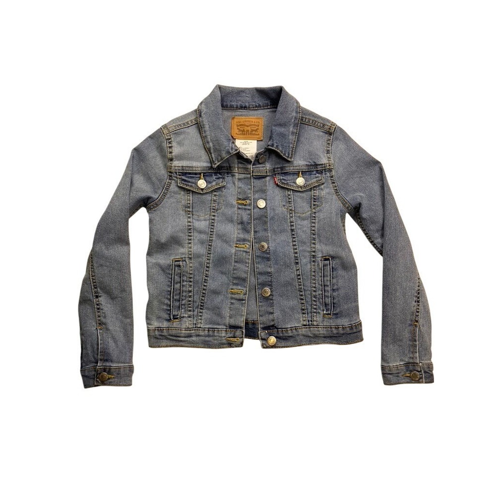 Levi's Denim Trucker Jacket Kids Size M 10-12 Blue‎ Excellent Stretch Cotton